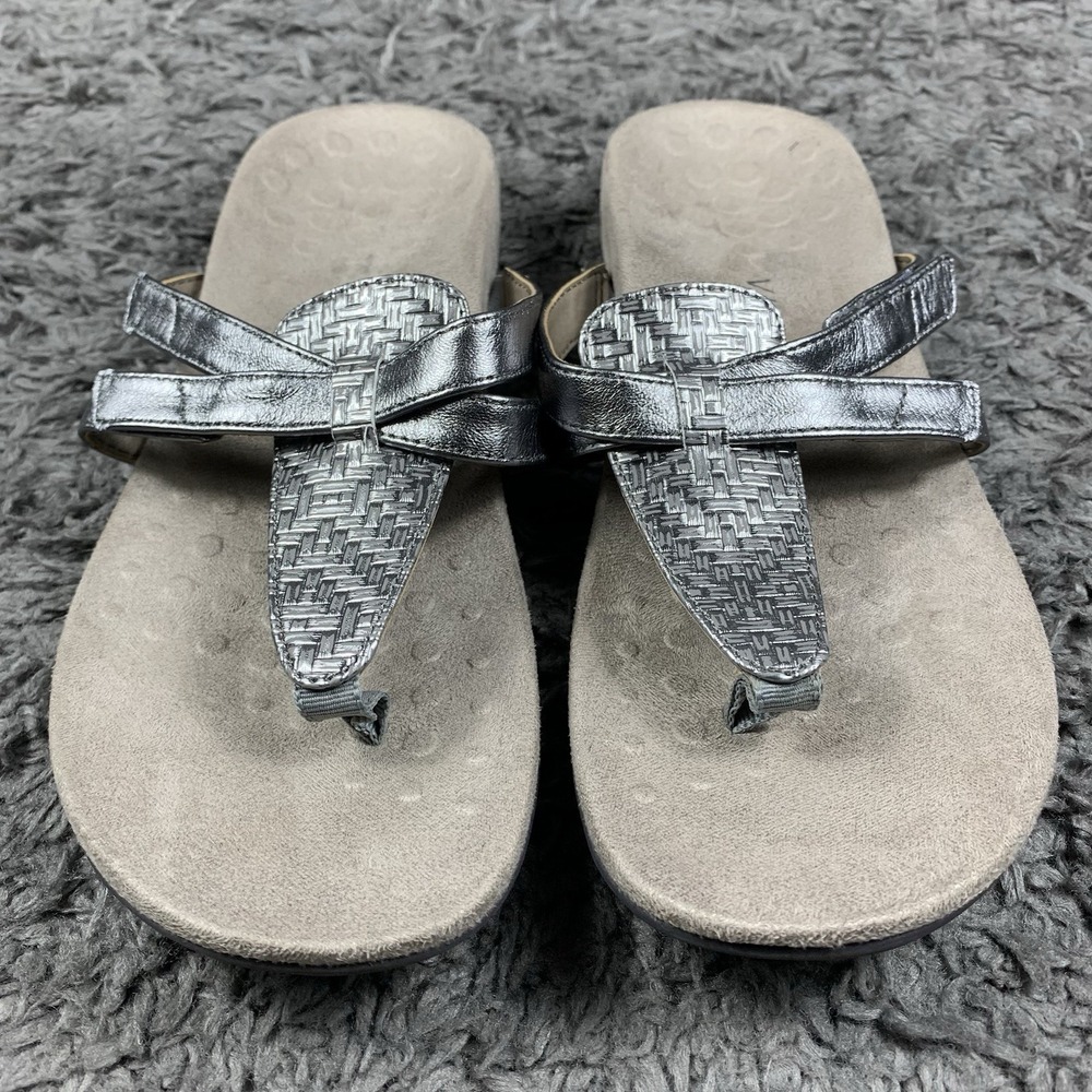 Vionic‎ Size 9 Karley Silver Metallic Flip-flop Sandals Summer Comfort
